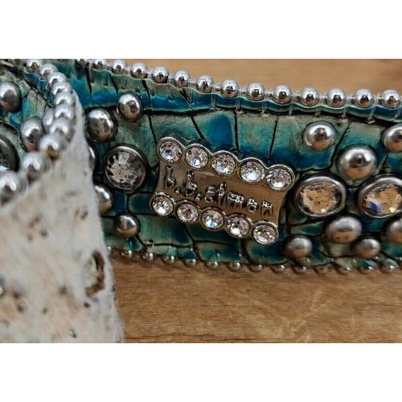 B.B. Simon Western Belt Womens 30 Aqua Green Leather Rhinestones Studs b.b.simon Green Belts for Women for sale | eBay main image 2